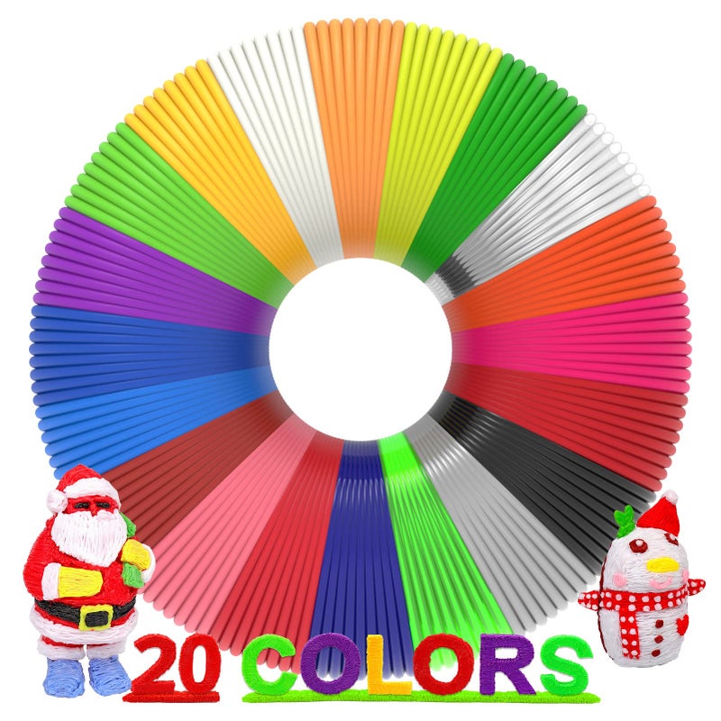 dikale 3D Pen Filament 400 Feet 20 Colors, dikale 3D Printing Pen Refills PLA Bonus 250 Stencil eBook, 3D Printer Pen Filament 1.75mm Smooth Printing - Image 1